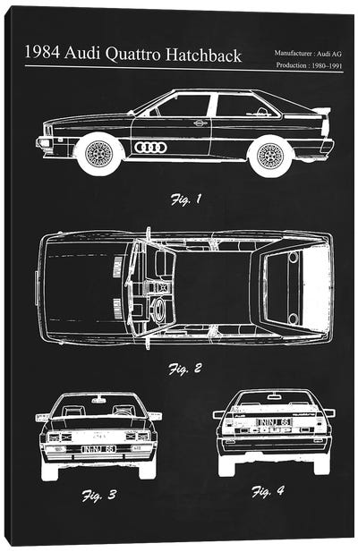 1984 Audi Quattro Hatchback Canvas Art Print - Automobile Blueprints