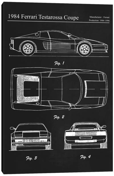 1984 Ferrari Testarossa Coupe Canvas Art Print - Automobile Blueprints