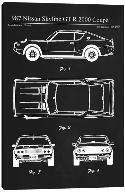 1987 Nissan Skyline GT R 2000 Coupe Canvas Art Print - Automobile Blueprints