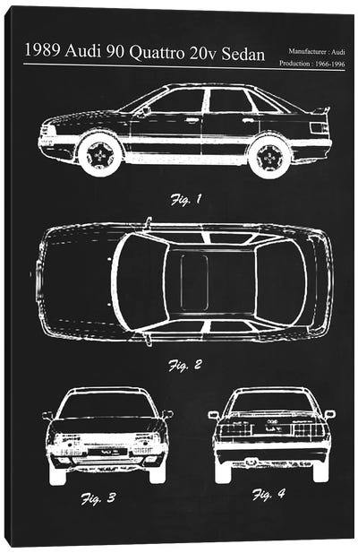 1989 Audi 90 Quattro 20v Sedan Canvas Art Print - Automobile Blueprints