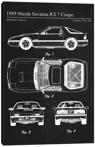 1989 Mazda Savanna RX 7 Coupe Canvas Art Print - Automobile Blueprints