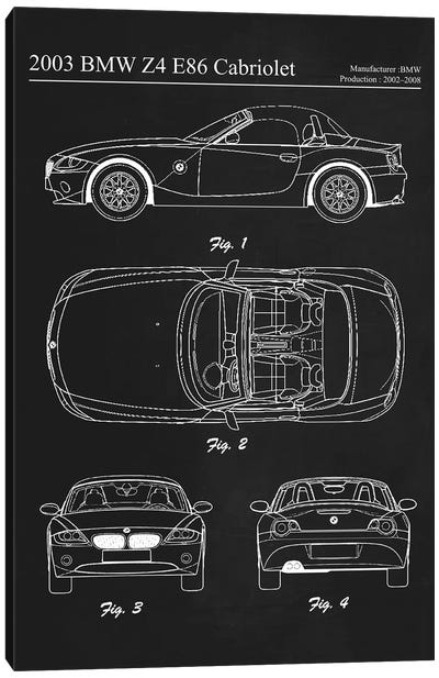 2003 BMW Z4 E86 Cabriolet Canvas Art Print - Automobile Blueprints