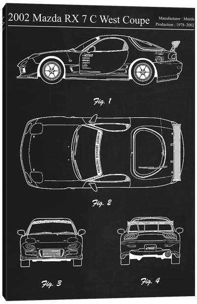 2002 Mazda RX 7 C West Coupe Canvas Art Print - Automobile Blueprints