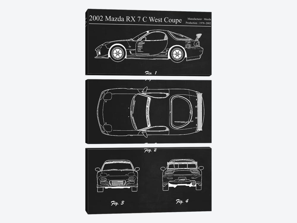 2002 Mazda RX 7 C West Coupe by Joseph Fernando 3-piece Canvas Print
