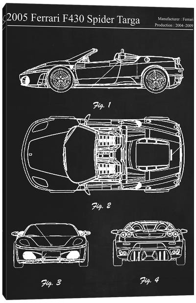 2005 Ferrari F430 Spider Targa_FIGURE Canvas Art Print - Automobile Blueprints