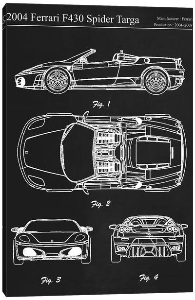 2004 Ferrari F430 Spider Targa Canvas Art Print - Automobile Blueprints