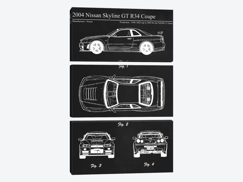 2004 Nissan Skyline GT R34 Coupe by Joseph Fernando 3-piece Canvas Wall Art