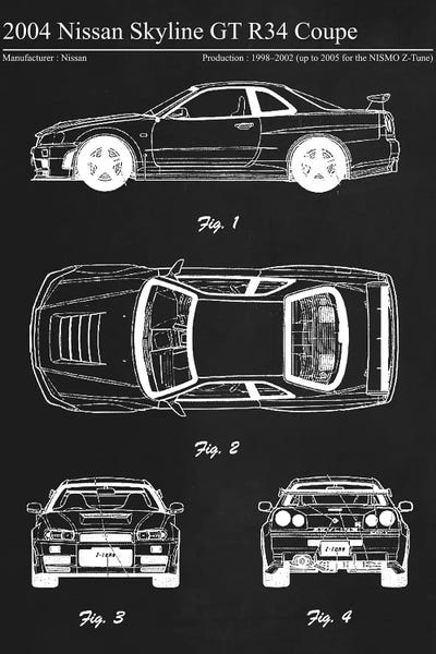 Automobile Blueprints: 2004 Nissan Skyline GT R34 Coupe by Joseph Fernando