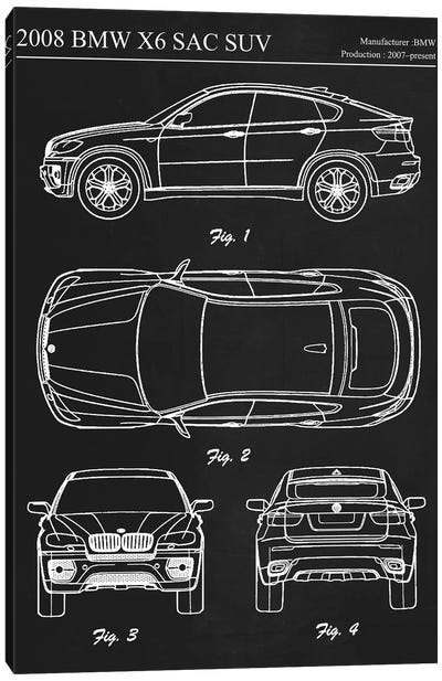 2008 BMW X6 SAC SUV Canvas Art Print - Automobile Blueprints