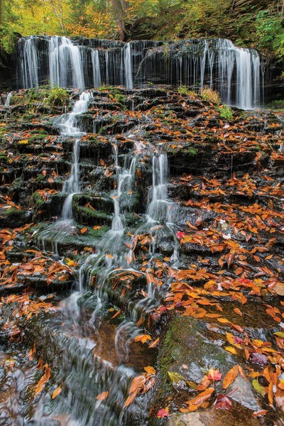 Jeff Foott: Waterfall in fall, Mohawk Falls, Kitchen Creek, Ricketts Glen State Park, Pennsylvania by Jeff Foott