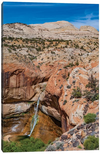 Waterfall In Desert, Calf Creek Falls, Grand Staircase-Escalante National Monument, Utah Canvas Art Print - Utah Art