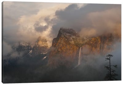 Clouds over valley, Bridal Veil Falls, Yosemite National Park, California Canvas Art Print - Jeff Foott