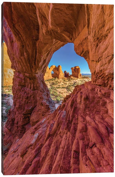 Double Arch seen through Cove Arch, Arches National Park, Utah Canvas Art Print - Jeff Foott