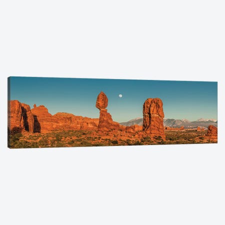 Full moon over Balanced Rock formation, Arches National Park, Utah Canvas Print #JFF47} by Jeff Foott Canvas Art Print