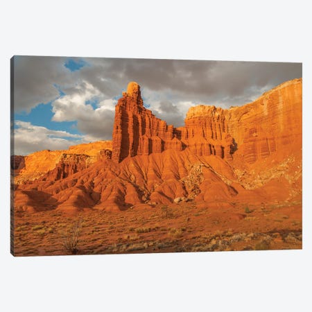 Rock formation at sunset, Chimney Rock, Capitol Reef National Park, Utah Canvas Print #JFF75} by Jeff Foott Canvas Wall Art