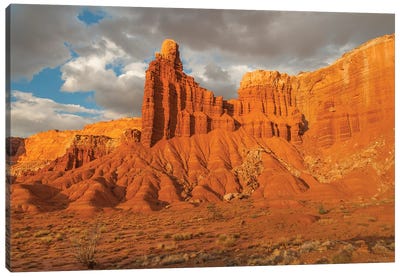 Rock formation at sunset, Chimney Rock, Capitol Reef National Park, Utah Canvas Art Print - Canyon Art