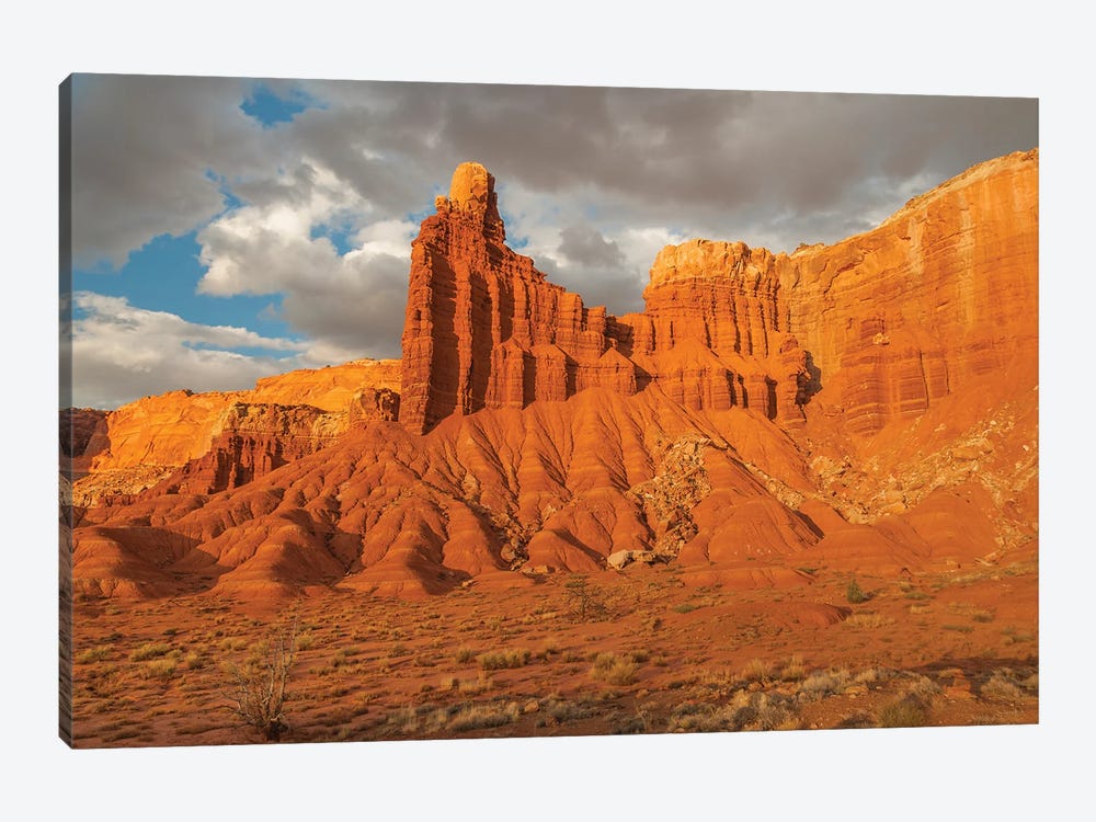 Rock formation at sunset, Chimney Rock, Capitol Reef National Park, Utah by Jeff Foott 1-piece Canvas Art Print