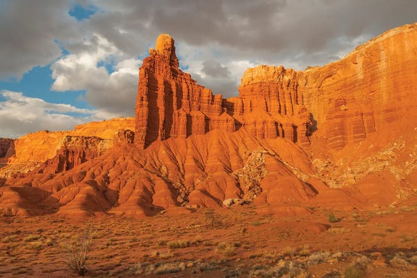 Jeff Foott: Rock formation at sunset, Chimney Rock, Capitol Reef National Park, Utah by Jeff Foott