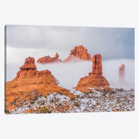 Sandstone formations in mist, Arches National Park, Utah Canvas Print #JFF81} by Jeff Foott Canvas Artwork