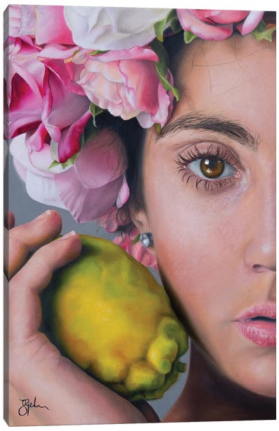The Girl With The Quince Canvas Art Print - Hyperrealism Paintings