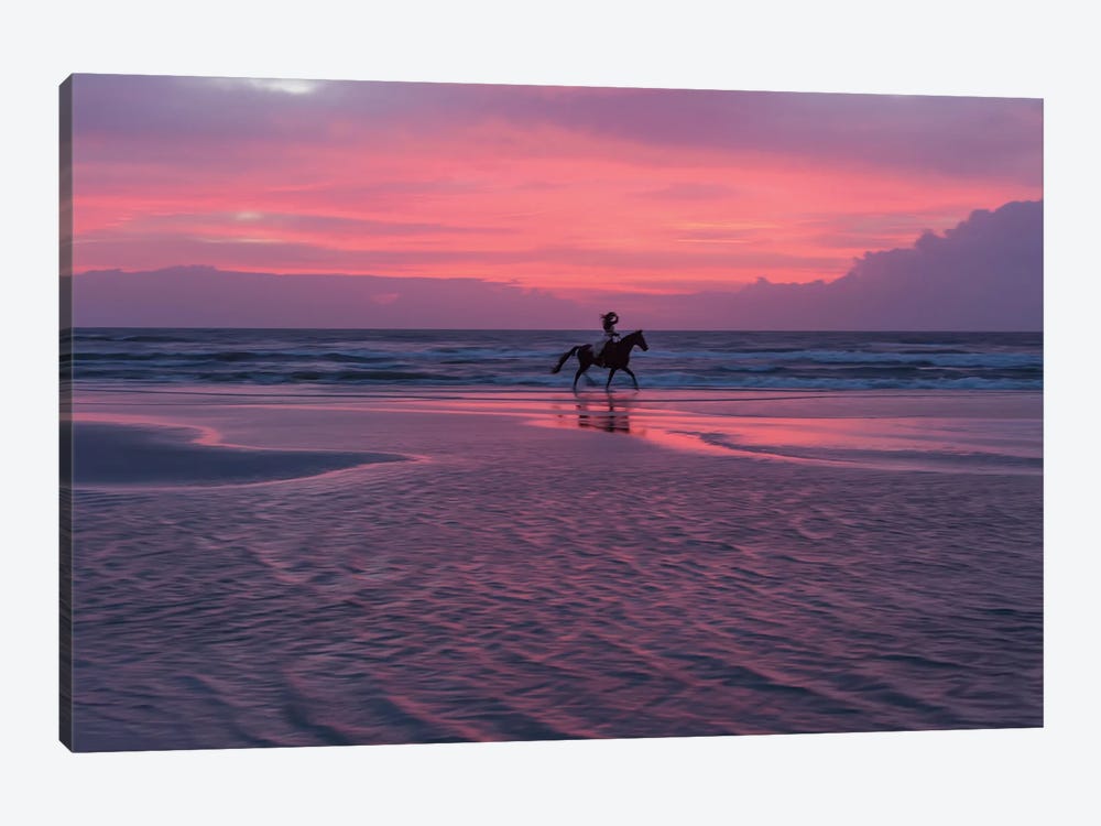 Horse And Rider On The Beach by Janet Fikar 1-piece Canvas Art