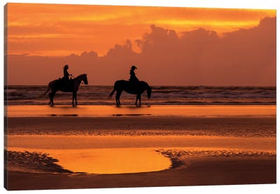 Horse And Rider On The Beach II Canvas Art Print - Janet Fikar