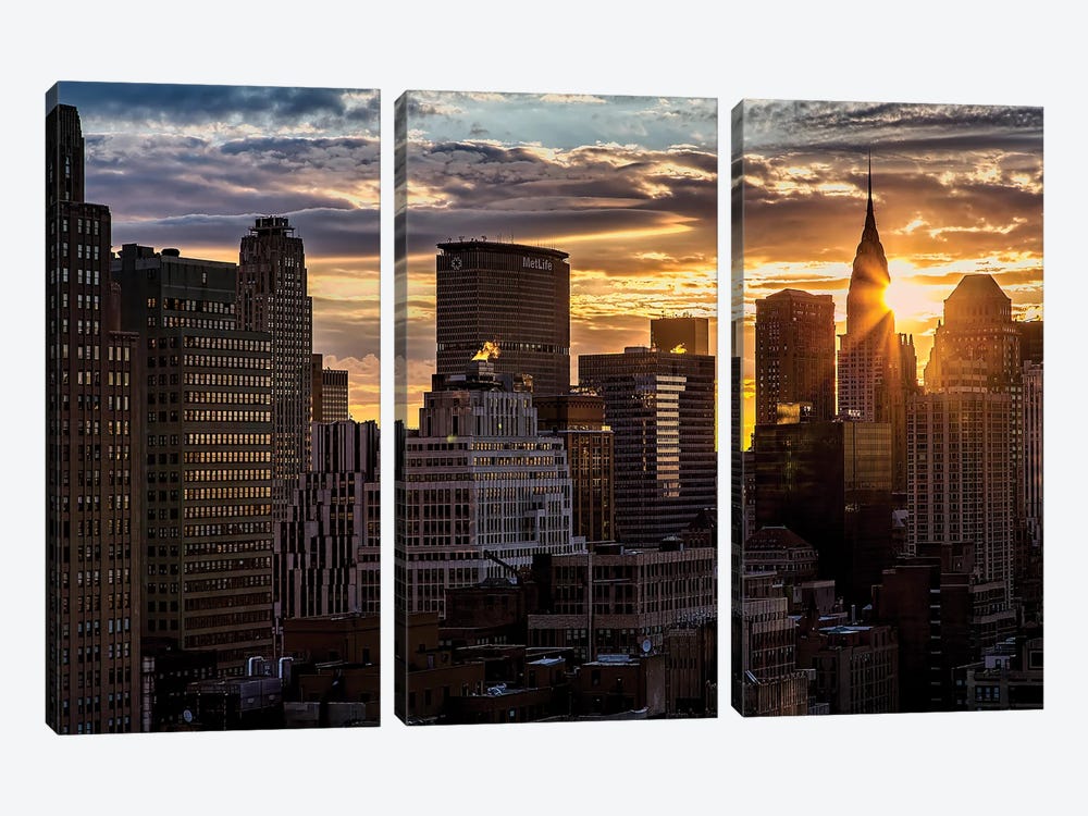 New York Sunset by Janet Fikar 3-piece Canvas Print