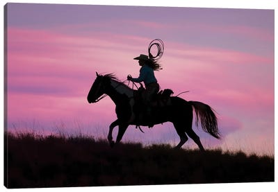 Cowboy Silhouette IV Canvas Art Print - Janet Fikar