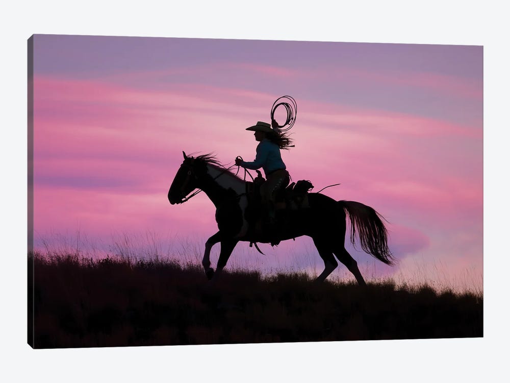 Cowboy Silhouette IV by Janet Fikar 1-piece Canvas Print