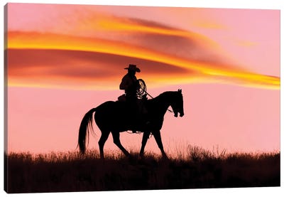 Cowboy Silhouette IX Canvas Art Print - Janet Fikar