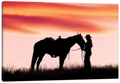 Cowboy Silhouette X Canvas Art Print - Janet Fikar
