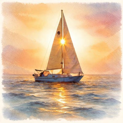 Janet Fikar - Gallery Posters: Sailing In The Sunset by Janet Fikar