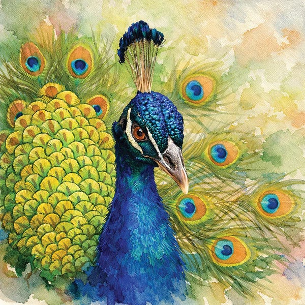 Janet Fikar: Peacock Watercolor I by Janet Fikar