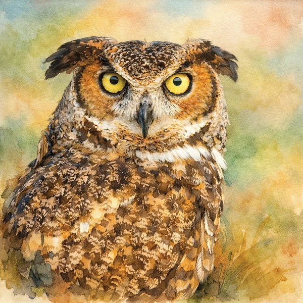 Great Horned Owl Watercolor