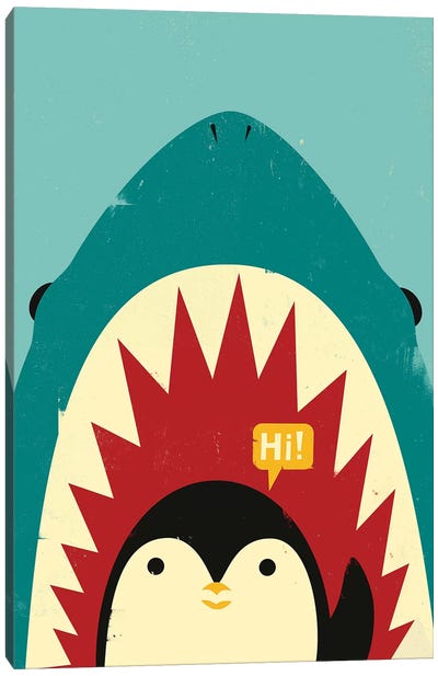 Hi! Canvas Art Print - Great White Shark Art