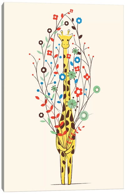 I Brought You These Flowers Canvas Art Print - Giraffe Art