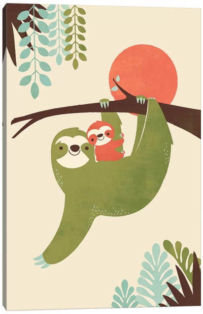 Mama Sloth Canvas Art Print - Baby Animal Art