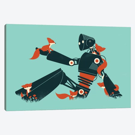 Foxes And Robot Canvas Print #JFL35} by Jay Fleck Canvas Artwork