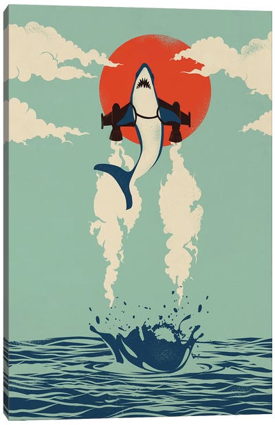 Up From The Deep Canvas Art Print - Great White Shark Art