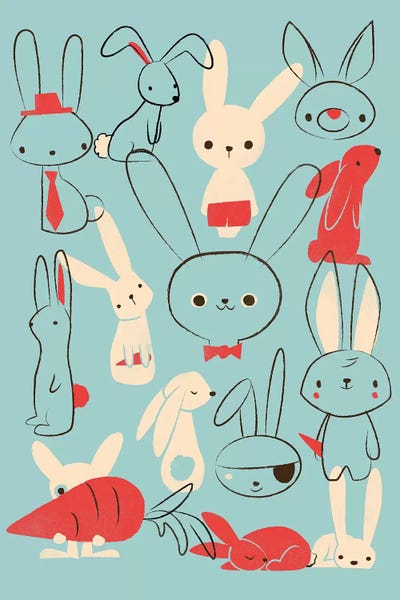 Bunnies Blue by Jay Fleck framed wall art