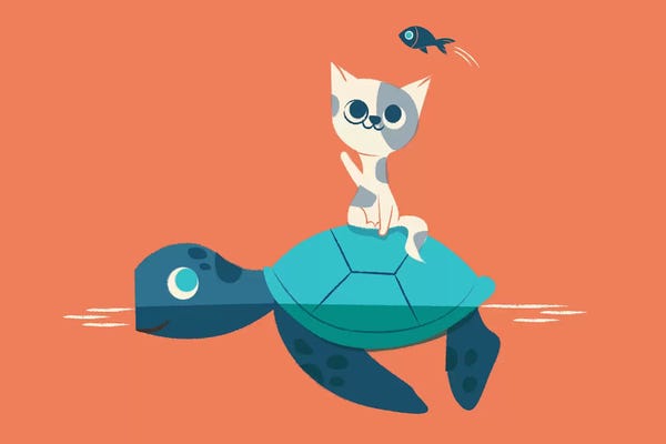 Kids Inspirational Art: Cat And Turtle by Jay Fleck
