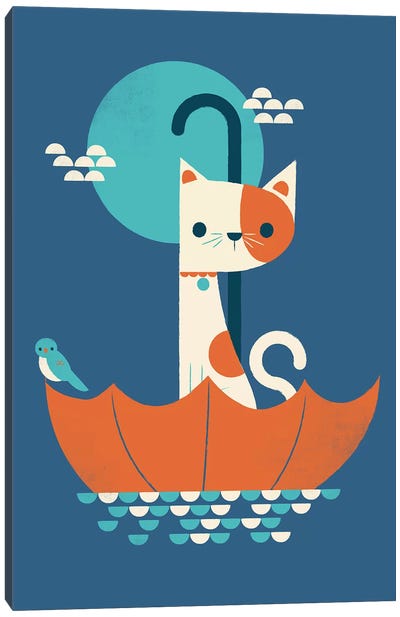 Cat In Umbrella Canvas Art Print - Jay Fleck