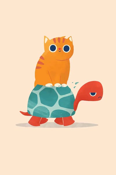 Kids Inspirational Art: Fat Cat Rides A Turtle by Jay Fleck