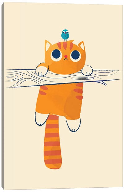 Fat Cat, Little Bird Canvas Art Print - Orange Cat Art