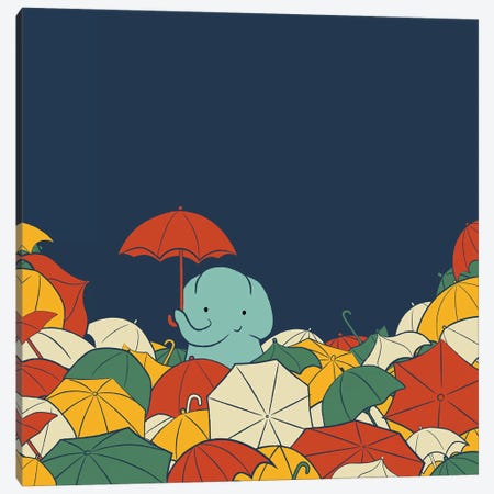 Umbrella Elephant Canvas Print #JFL92} by Jay Fleck Art Print