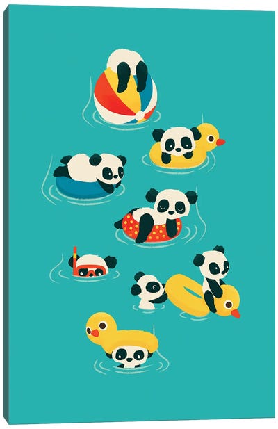 Tubing Pandas Canvas Art Print - Swimming Pool Art