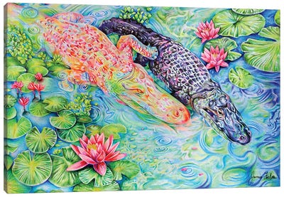 Water Creatures Canvas Art Print - Reptile & Amphibian Art