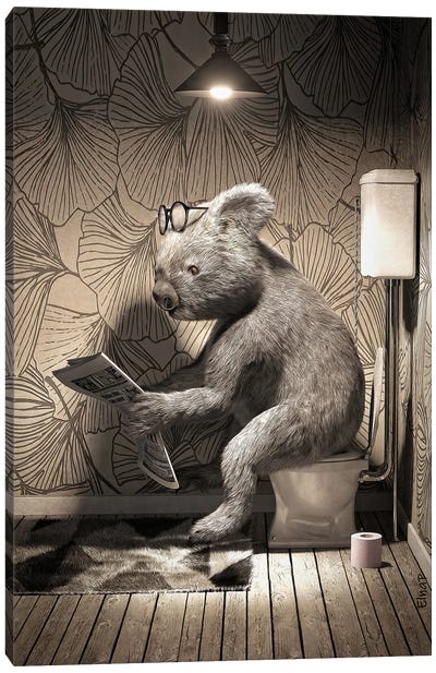 Koala On The Toilet Canvas Art Print - Koala Art