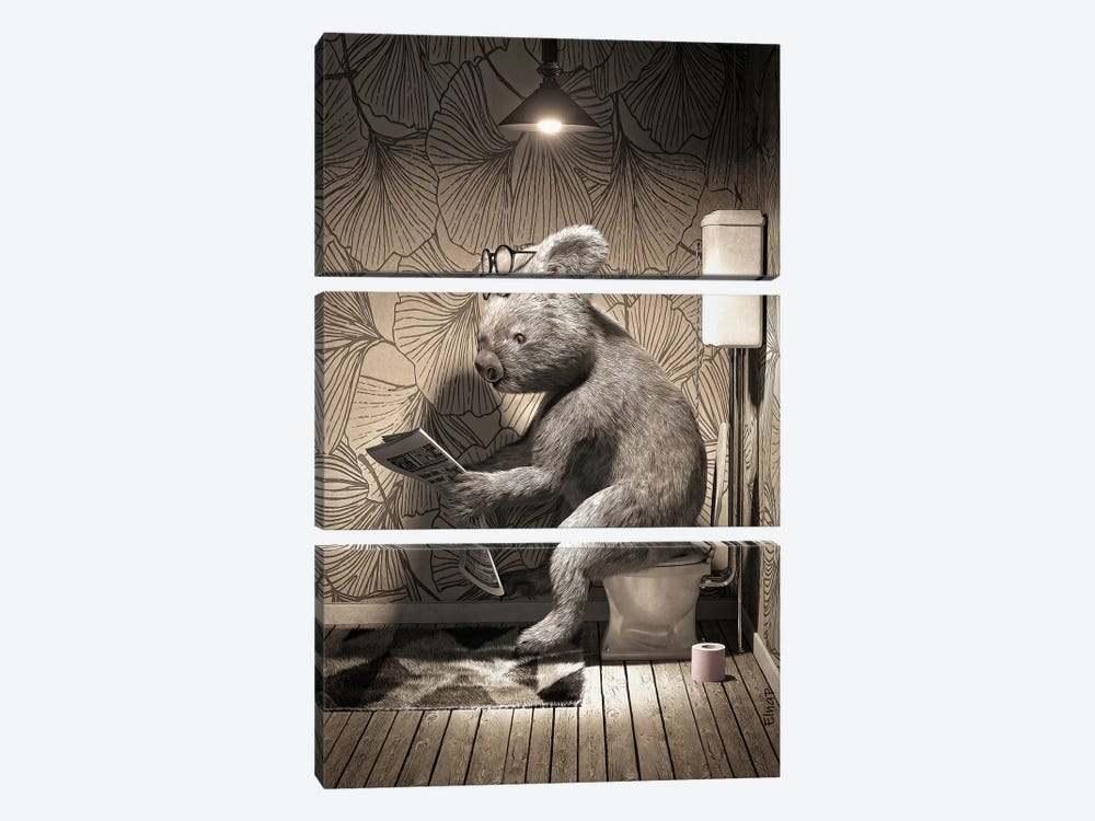 Koala On The Toilet by Jauffrey Philippe 3-piece Canvas Print
