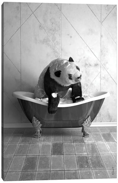 Panda On The Toilet Canvas Art Print - Jauffrey Philippe